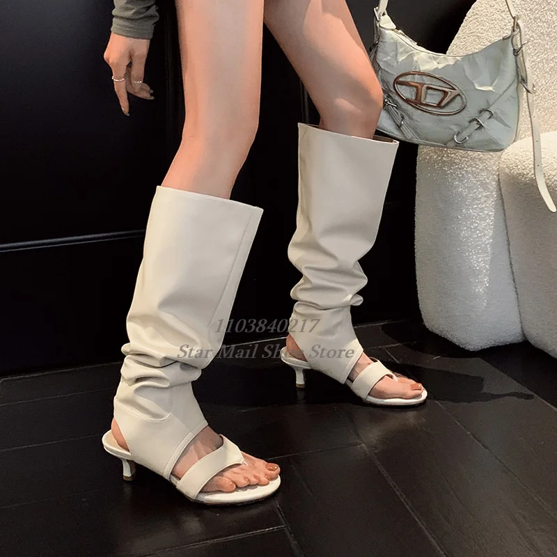 

2024 Summer New Round Toe Flip-Flops Women Boots Patent Leather Sexy Slingback Stiletto Boots Hot Chick Slip On Catwalk Boots