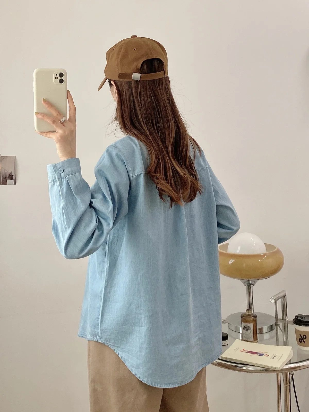 New Autumn Cotton Embroidery Denim Shirt Women Lapel Collar Top Girl Long Sleeve Loose Age Reduction Blouse 2024 Spring T3D990QC