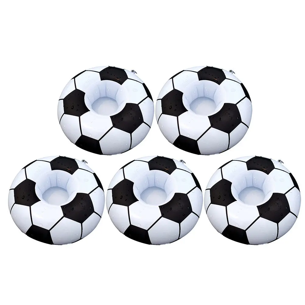 5Pcs Inflatable Floating Cup Holder Football Pattern Drink Coaster for Swimming Pool Beach Gathering Sports Theme Party Decor