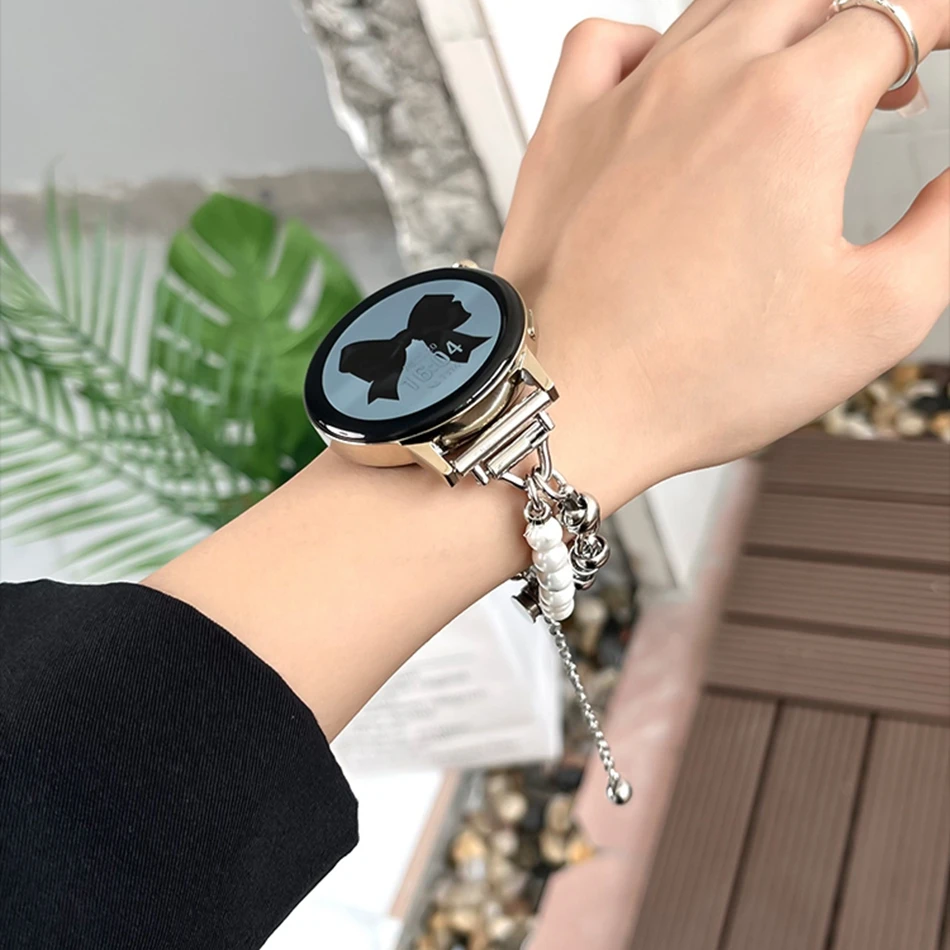 Armband für Samsung Galaxy Watch 3 46 mm 42 mm Active 2 40 44 Gear S3 Uhrenarmband 20 mm 22 mm Edelstahl-Perlenkettenarmband