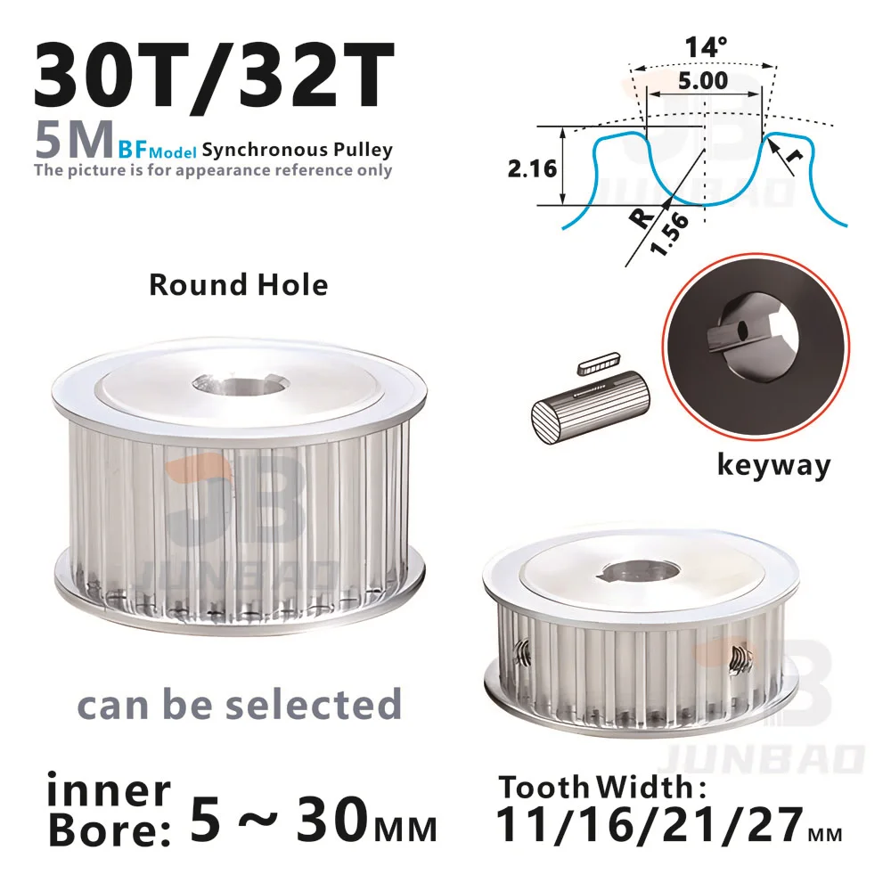 

HTD5M AF Model 30T 32Tooth Synchronous Wheel Width 11 16 21 27MM Bore 5 6 8 10 14 15 To 30MM 5M Timing Pulley 3D Printer Parts