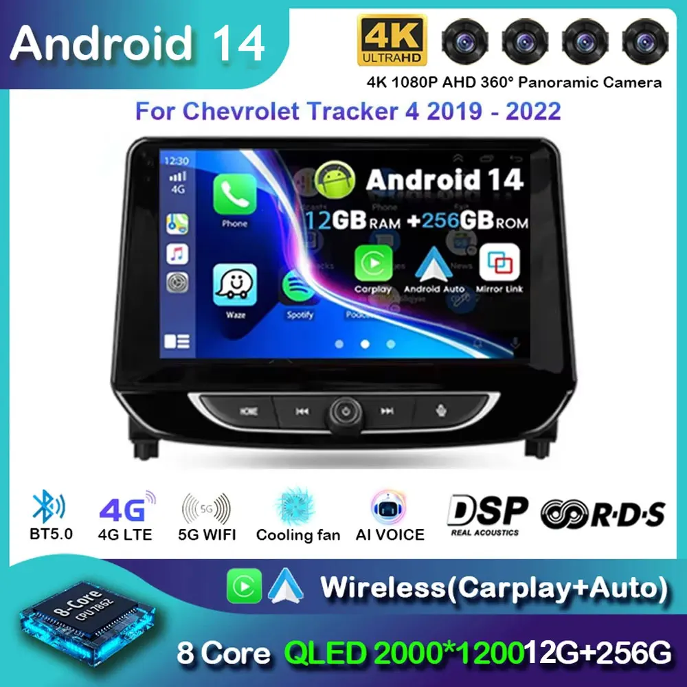 

Android 14 For Chevrolet Tracker 4 2019 - 2022 Carplay Auto Car Multimedia Player Auto Radio No 2Din DVD 5G Wifi BT Screen QLED