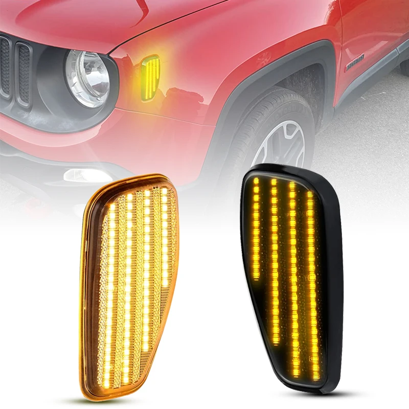 

Янтарный светодиодный боковой габаритный фонарь на переднее крыло для Jeep Renegade 2015-2023, светодиодный боковой габаритный фонарь с дымчатыми линзами