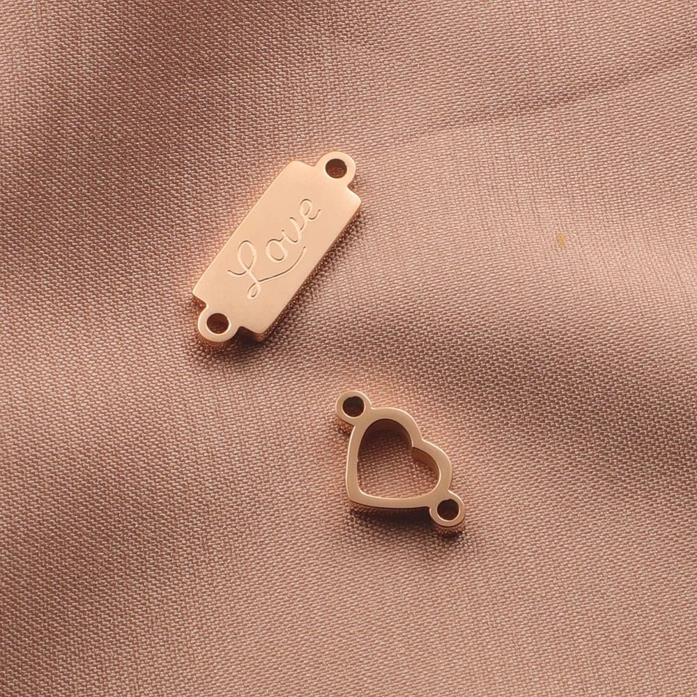 5Pcs Rose Gold Color Love Heart 304 Stainless Steel Connection Dangle Charms For DIY Bracelets or Necklace