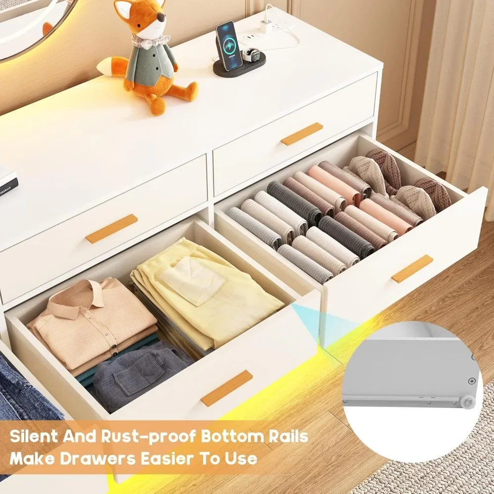 12 Drawers Dresser w/Power Outlet,60000-Colors Lights for Bedroom W/Anti-toppling Design,63