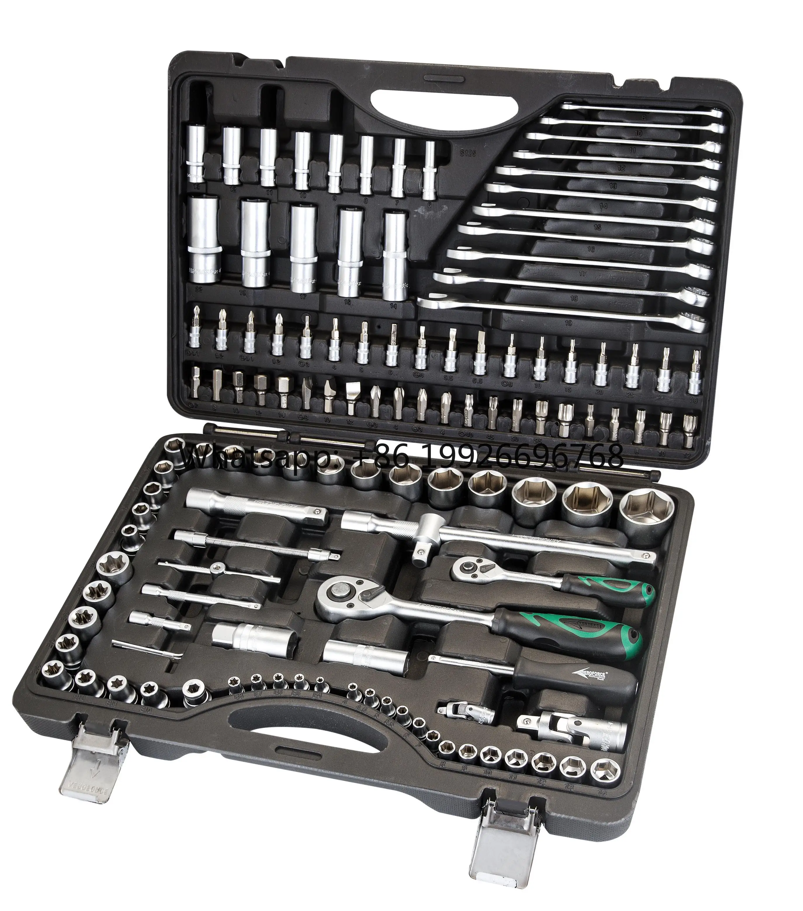 

AE-S125 125Pcs 1/4''&1/2'' Portable Socket Ratchet Handle Set Mechanics Tool Set with Plastic Box