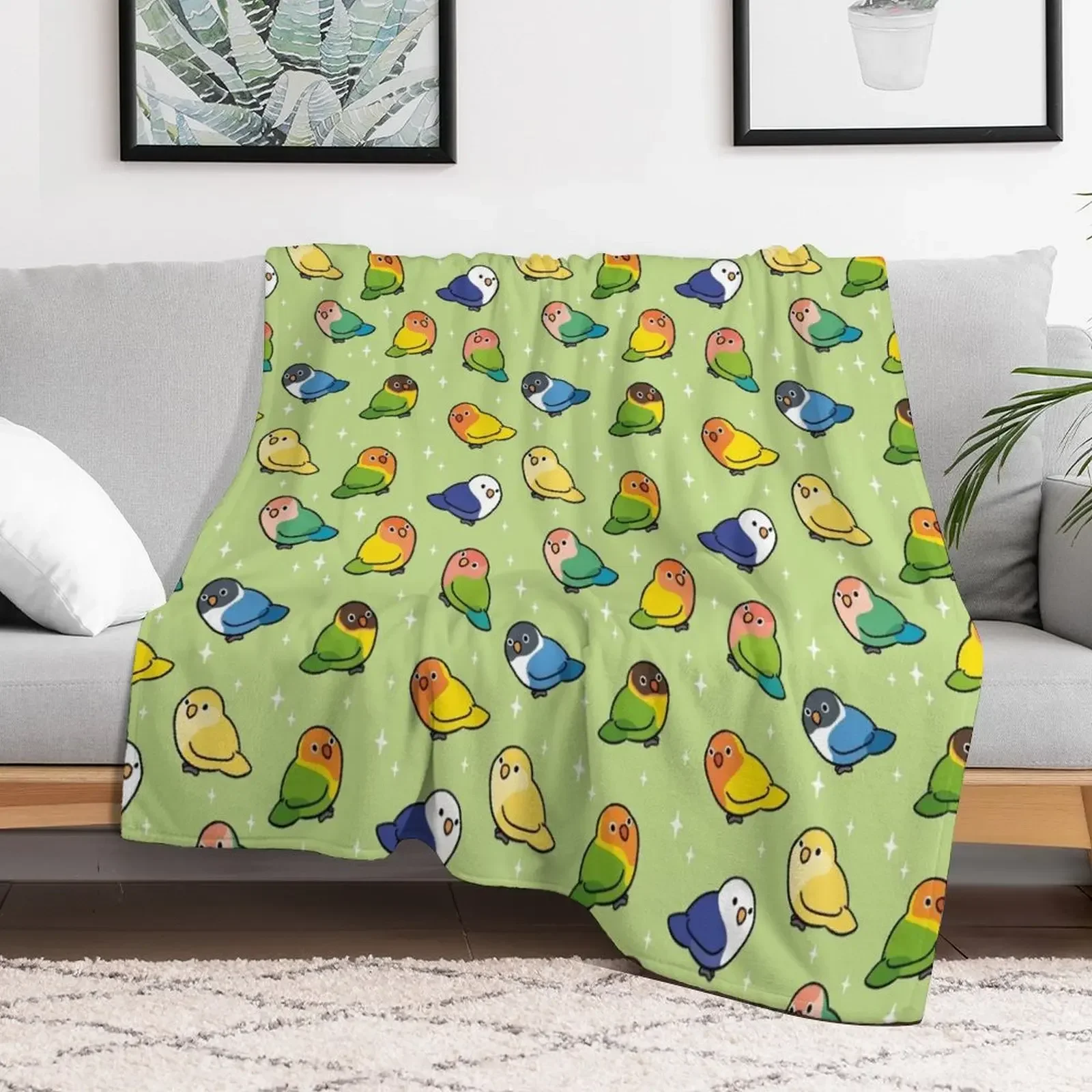 Tiny Lovebirds in green Throw Blanket christmas decoration Softest Blankets