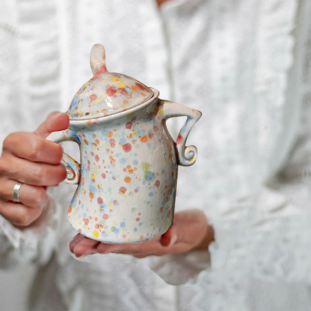 الإبداعية متشعب الخصر كوب أكواب الغذاء الجرار الرجعية كوب مرقط للمطبخ تخزين الجرار مع الأغطية القهوة الشاي السكر التوابل أدوات المطبخ