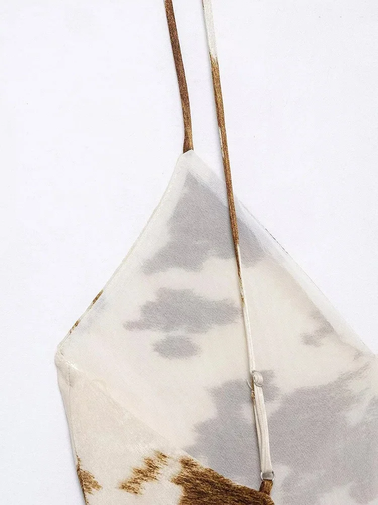 Women's Satin Texture V-Neck Mistletoe Dress Fashion Sexy Spot Printed Long Halter Dress Temperament Elegant Womenswear