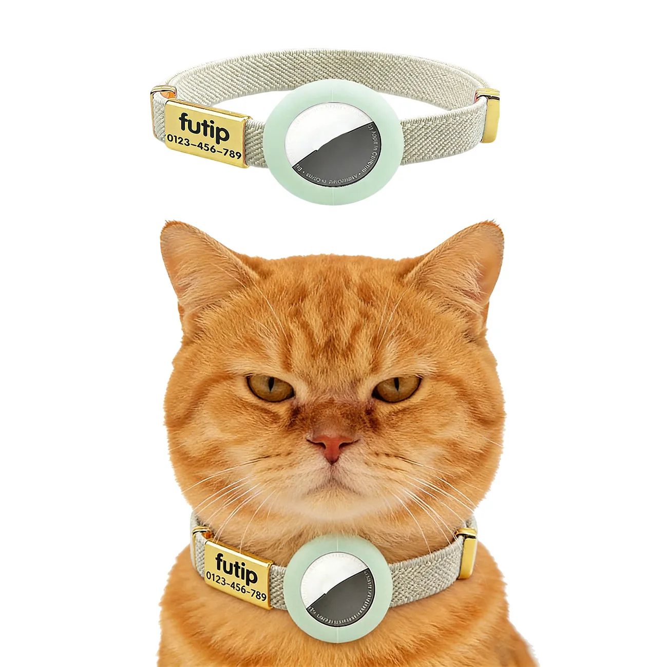 Weißes Katzenhalsband mit Anpassbarem Namensschild, Haustier-ID-Halskette für Welpen, Elastisches GPS-Tracker-Halsband für Kätzchen mit AirTag-Halter – Detail 17