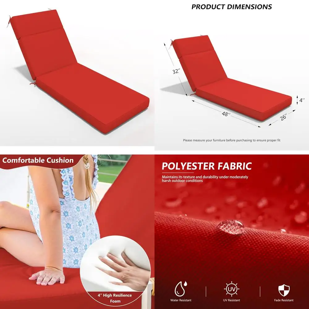 

Water-Resistant Outdoor Chaise Lounge Cushion, 80 L x 26 W x 4 D, High-Density Foam, Fade-Resistant for Patio Relaxation