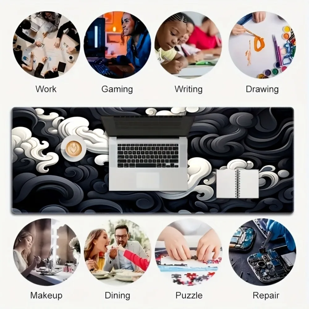 Cool gaming style cream color style black and white texture pattern design, high-quality rubber bottom, office desk accessory