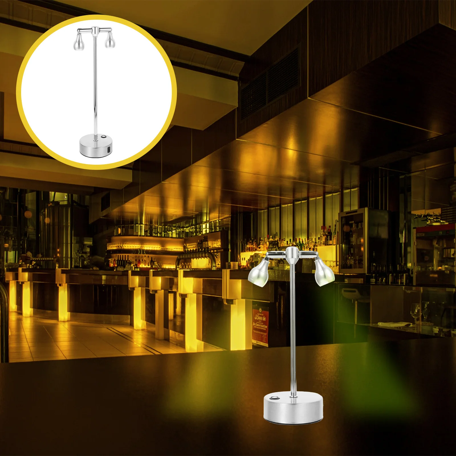 

1pc Double-Headed Spotlight Metal High Pole Led Night Lamp For Bedside Bar Coffee Shop Decorative Table Lamp Chargeable