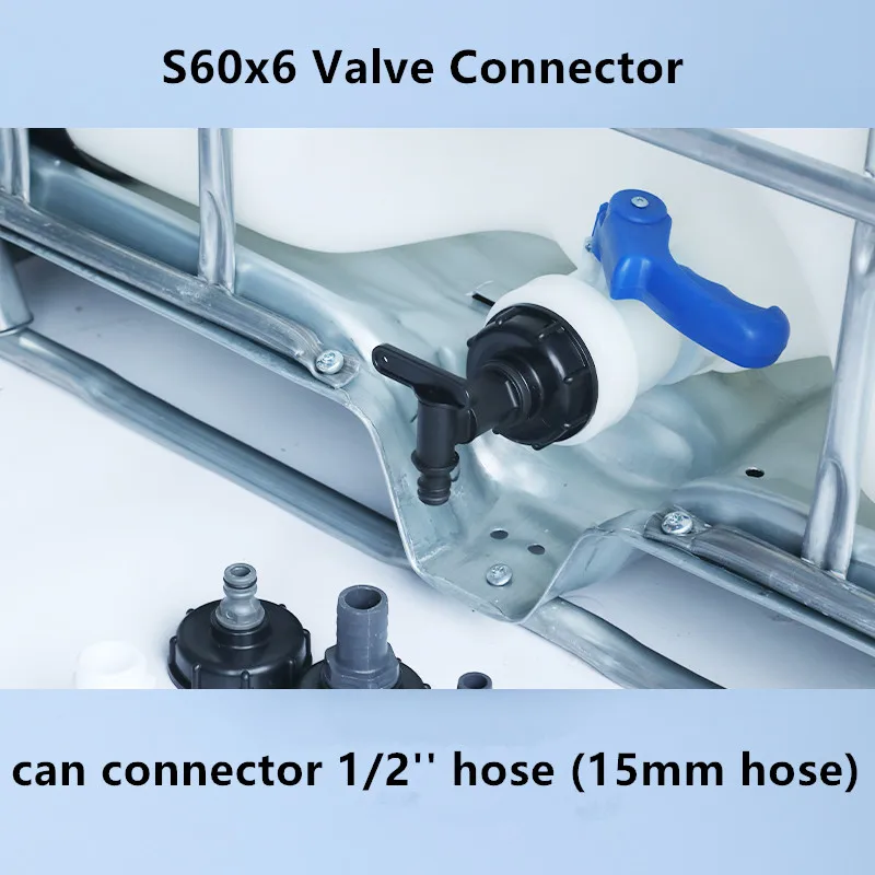 1/2 Cal S60x6 gwint z tworzywa sztucznego zbiornik IBC z kranu 15mm Adapter ogród złączka do węża z zawór przełączający zbiornik na wodę armatura