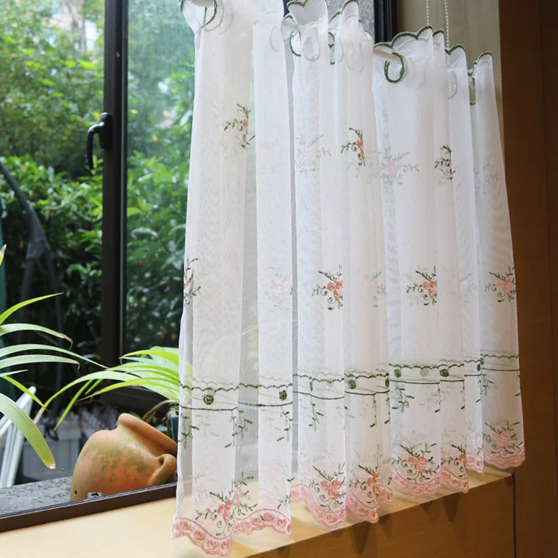 American Pastoral Style Embroidery Short Curtain Enclosure Kitchen Door Curtains Cafe Living Room Window Kitchen Curtain Decor
