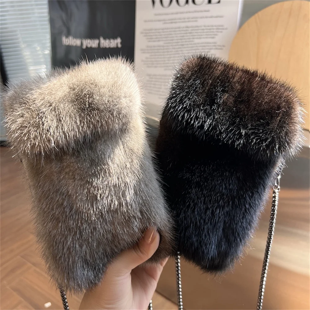 Winter Handbag Ladies Real Mink Fur Bag Crossbody Bags For Women Phone Bag Lady Shoulder Bags Real Fur Bag Female Messenger Bag