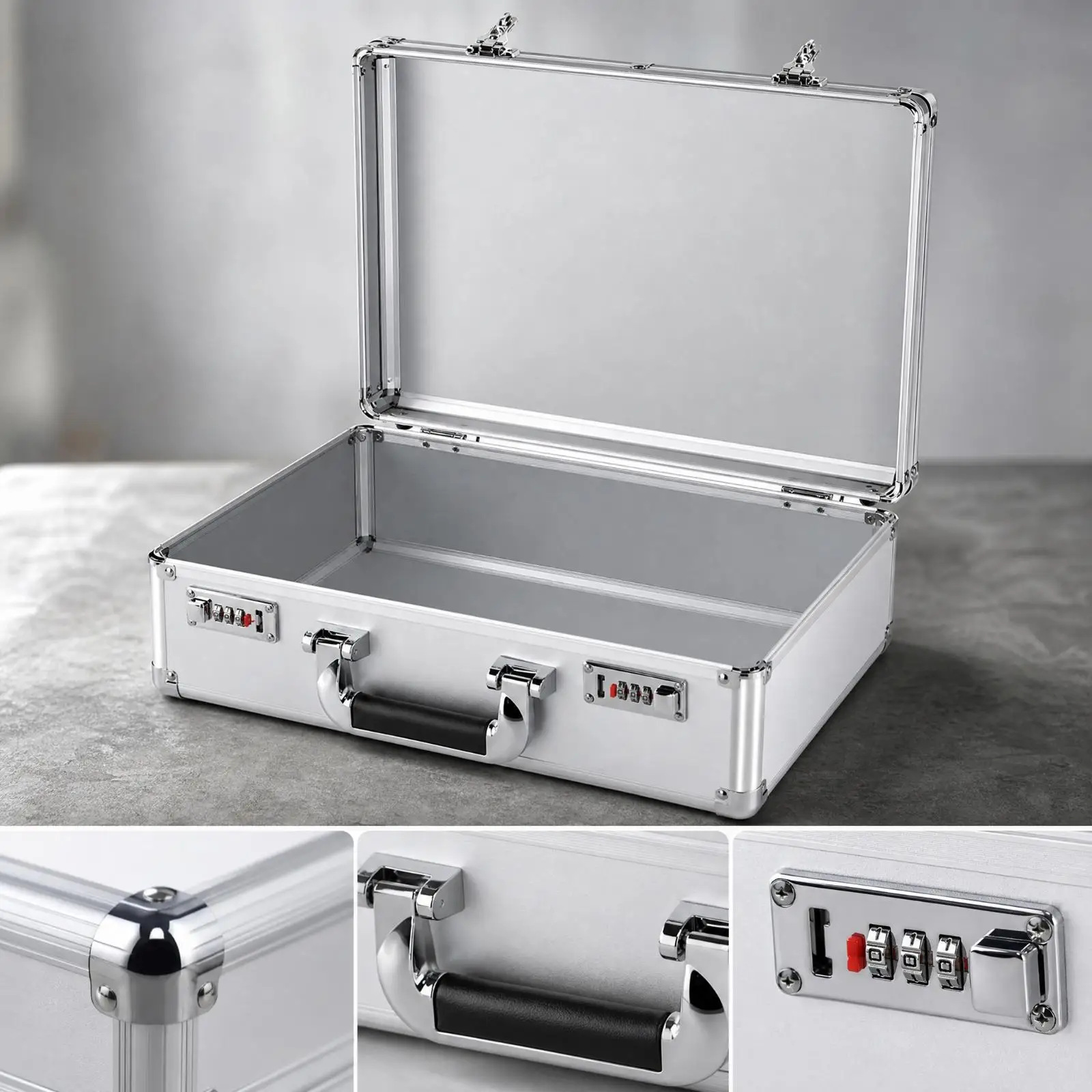 Aluminum Alloy Tool Case Secure Metal Case with Hinged Lid Combination Lock Storage Box for Road Trips, Workshop, Field Work