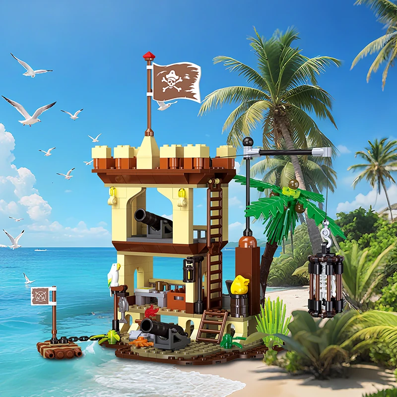 

3D Pirate Building Blocks Model Set, Tropical Island Adventure Architecture, DIY Construction Toy, Decor Gift for Adventure Fans