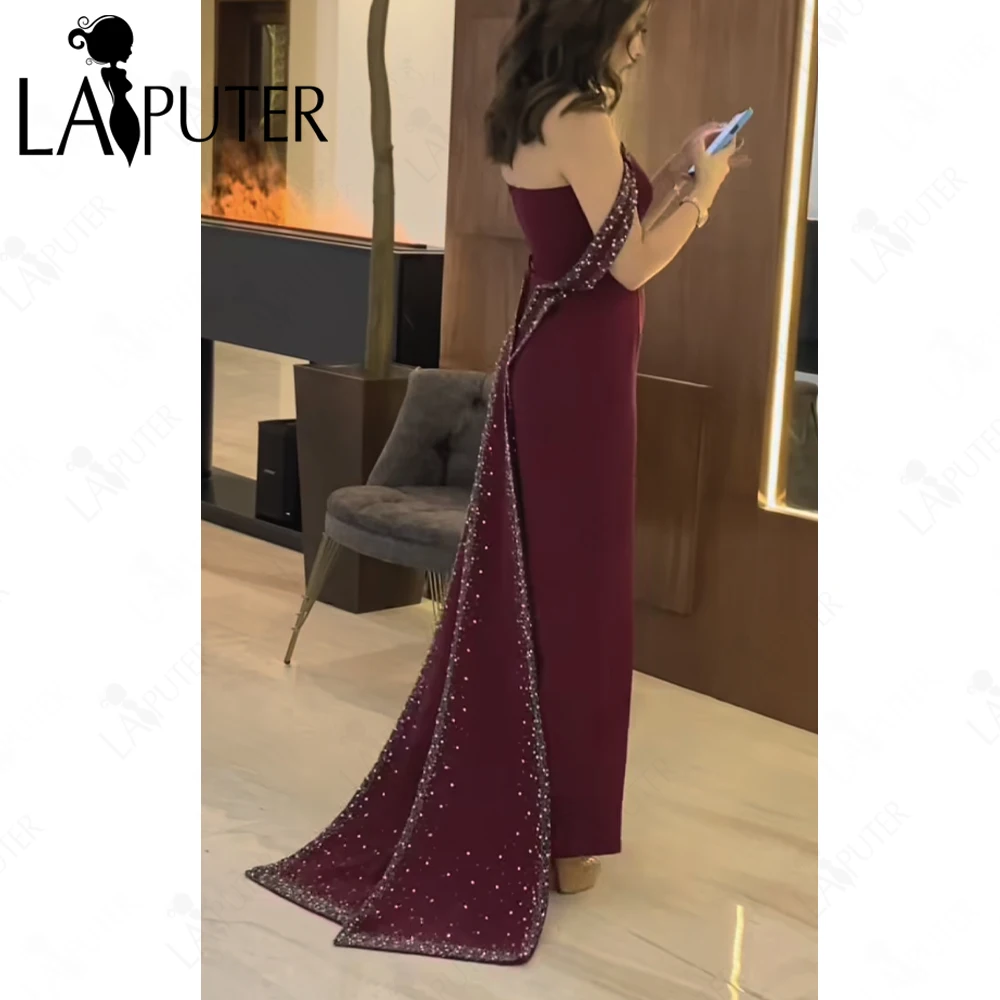 فساتين سهرة كلاريت على طراز الشرق الأوسط فستان حفلة موسيقية من الكريب الثقيل من الخلف مطرز بالخرز فساتين رسمية فاخرة