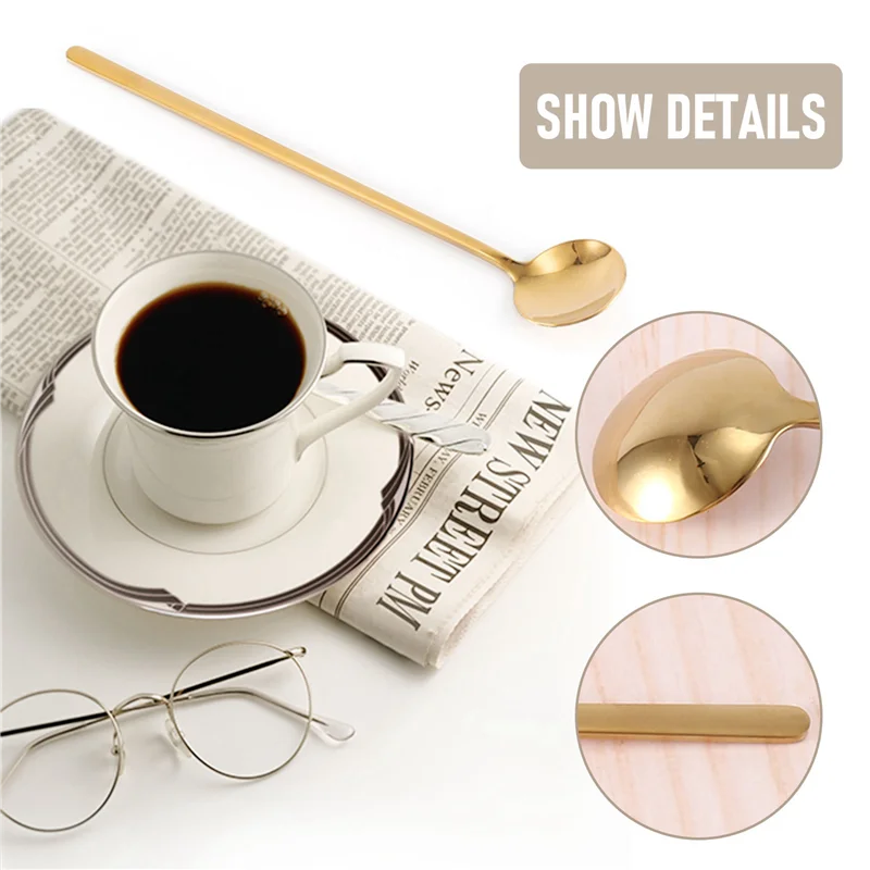 

8 шт. 6,7 дюймов кофейные ложки, ложки для перемешивания, чайные ложки с длинной ручкой, золотые чайные ложки, золотые ложки, чайные ложки для льда