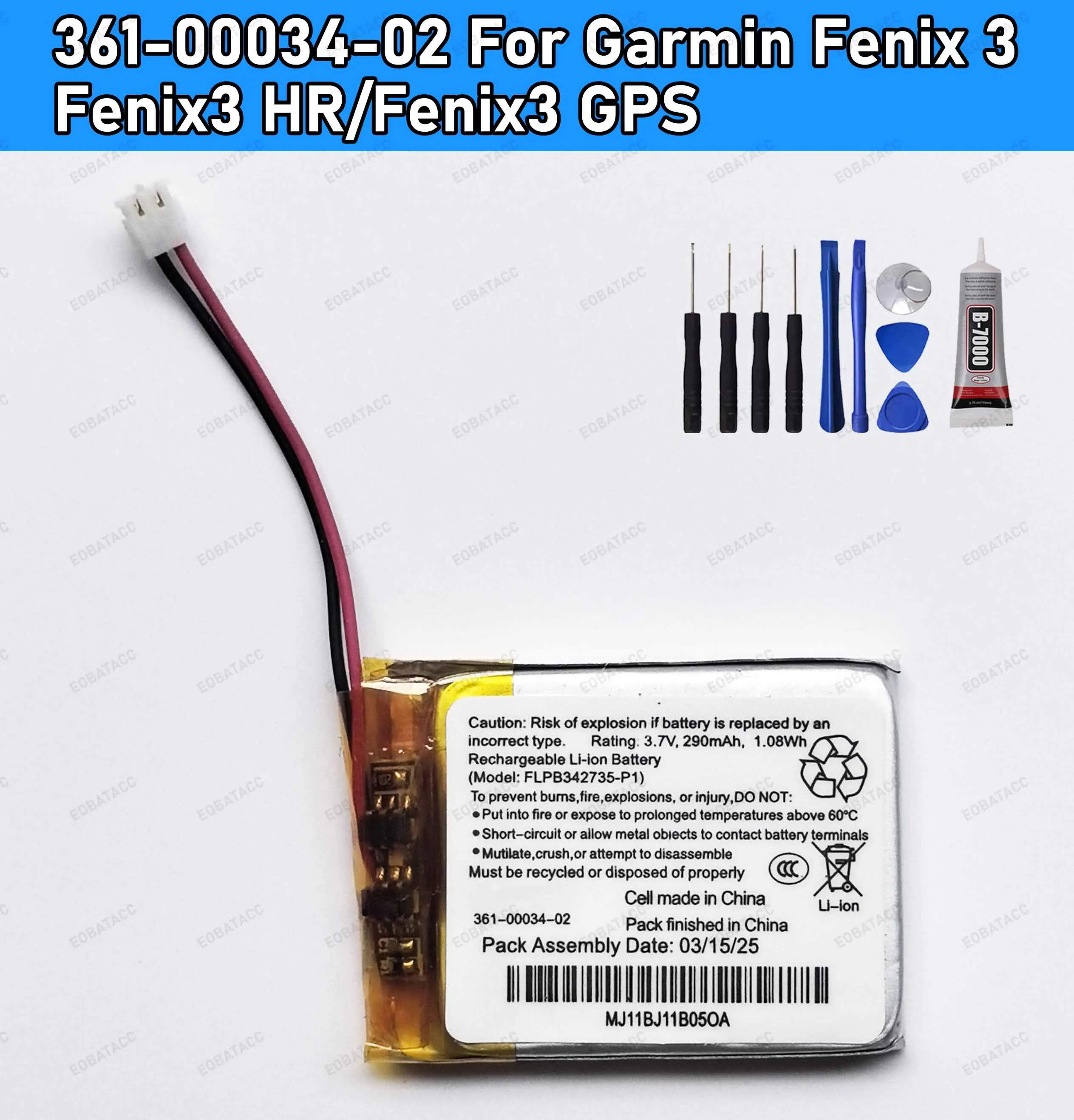 

100% New High Quanlity 361-00034-02 Replacement Watch New Battery For Garmin Fenix 3 Fenix3 F3 HR GPS Sports Watch 290mAh