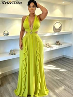Robe longue sexy unie à volants et dos nu Kricessen pour femme, idéale pour les soirées et les sorties nocturnes 1
