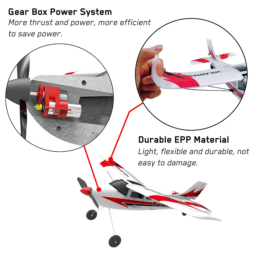 Volantex 761-1 RC Airplane 2.4GHz 4Channel Gyro Trainstar RC Plane Glider EPP Foam Trainer Warbird Fixed Wing RTF One-Key U Turn