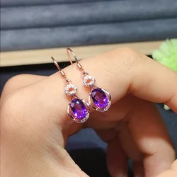 MeiBaPJ Natural Amethyst Gemstone Drop Earrings Real 925 Silver Fashion Earrings Fine Charm Jewelry for Women