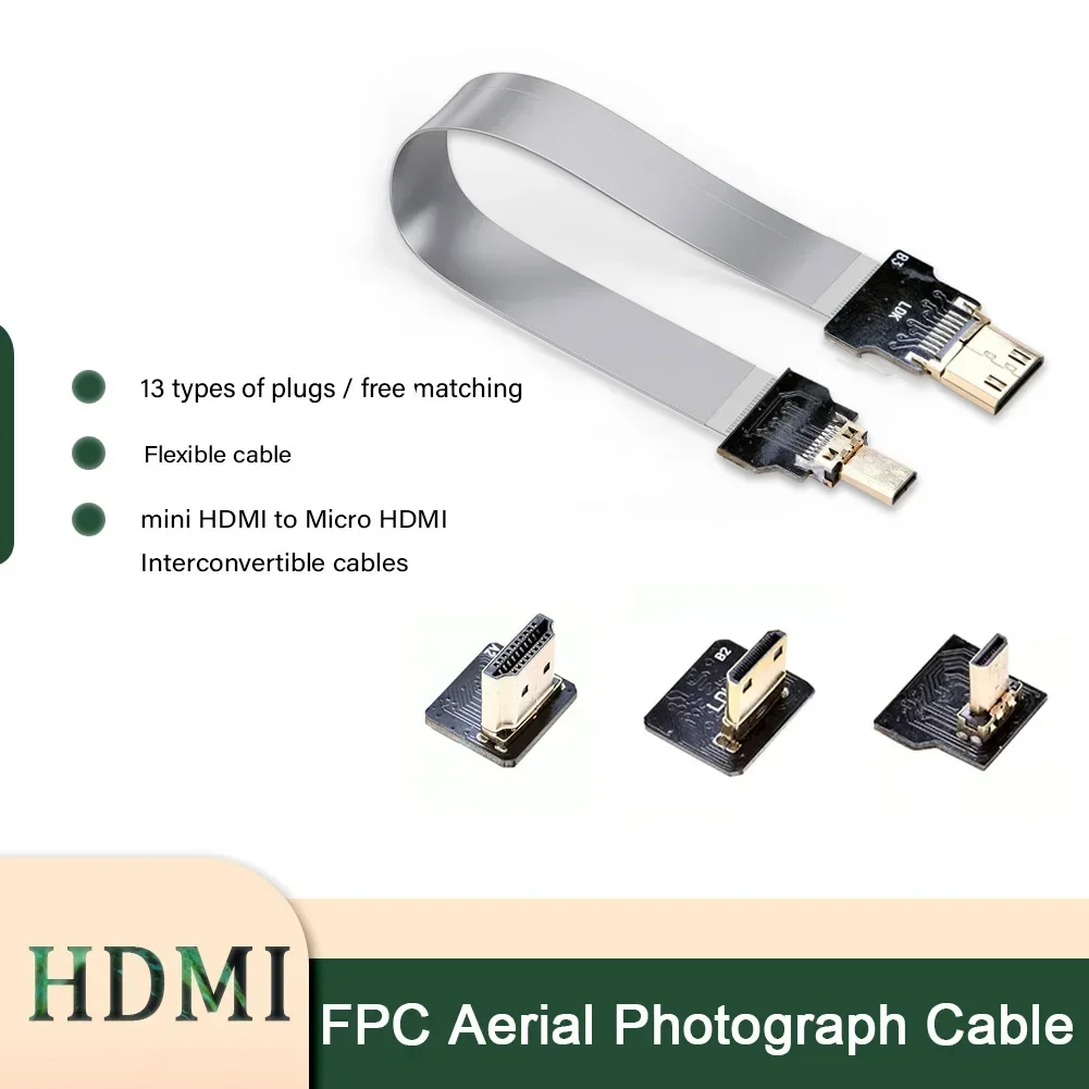 HDMI-compatible FPV-HDMI FFC-HDMI Ribbon Cable 90 Degree Mini/Micro-HDMI to Standard-HDMI Flexible Wire FPV Aerial 5cm 10cm 20cm