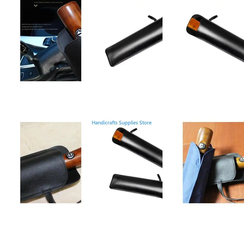 R1WA High-end Black PU Leather Umbrella Cover Portable Waterproof Umbrella Storage Pocket Water Absorbent Umbrella Bag
