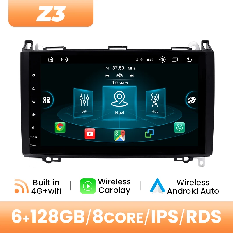Android 14 Autoradio Multimedia Voor Mercedes Sprinter W906 Benz B200 EEN B Klasse W245 W169 Viano Vito W639 8GB 128GB GPS 4G Wifi