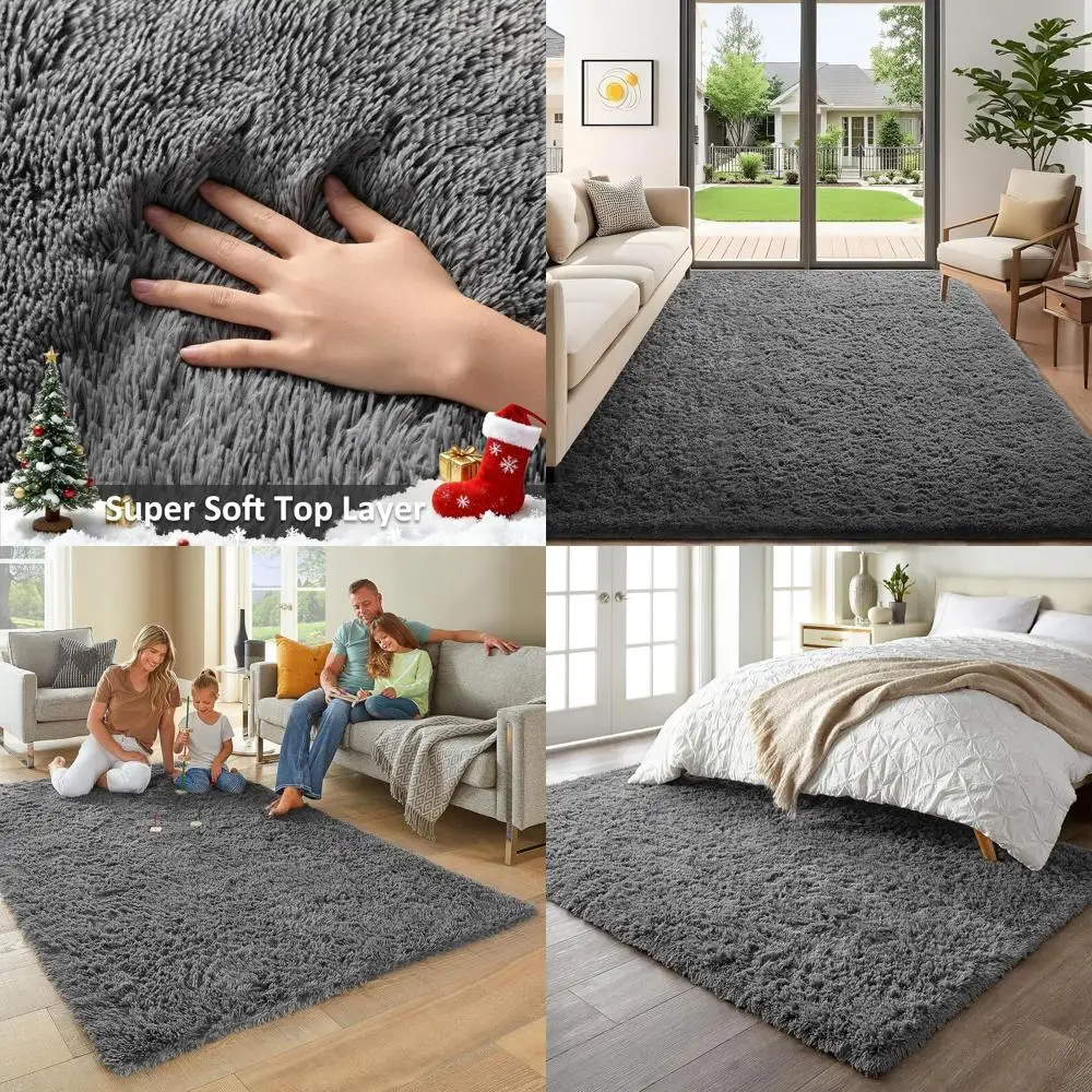 

Большой серый пушистый ковер, мягкий и плюшевый, для гостиной, спальни или детской комнаты - современный декор для дома