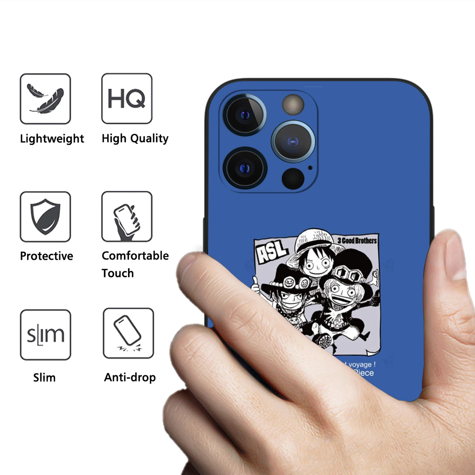 حافظة MINISO لهاتف آيفون 17 برو ماكس من السيليكون الناعم ASL Brothers Luffy Ace Sabo قطعة واحدة لهاتف آيفون 16 14 13 12 Pro Max #3