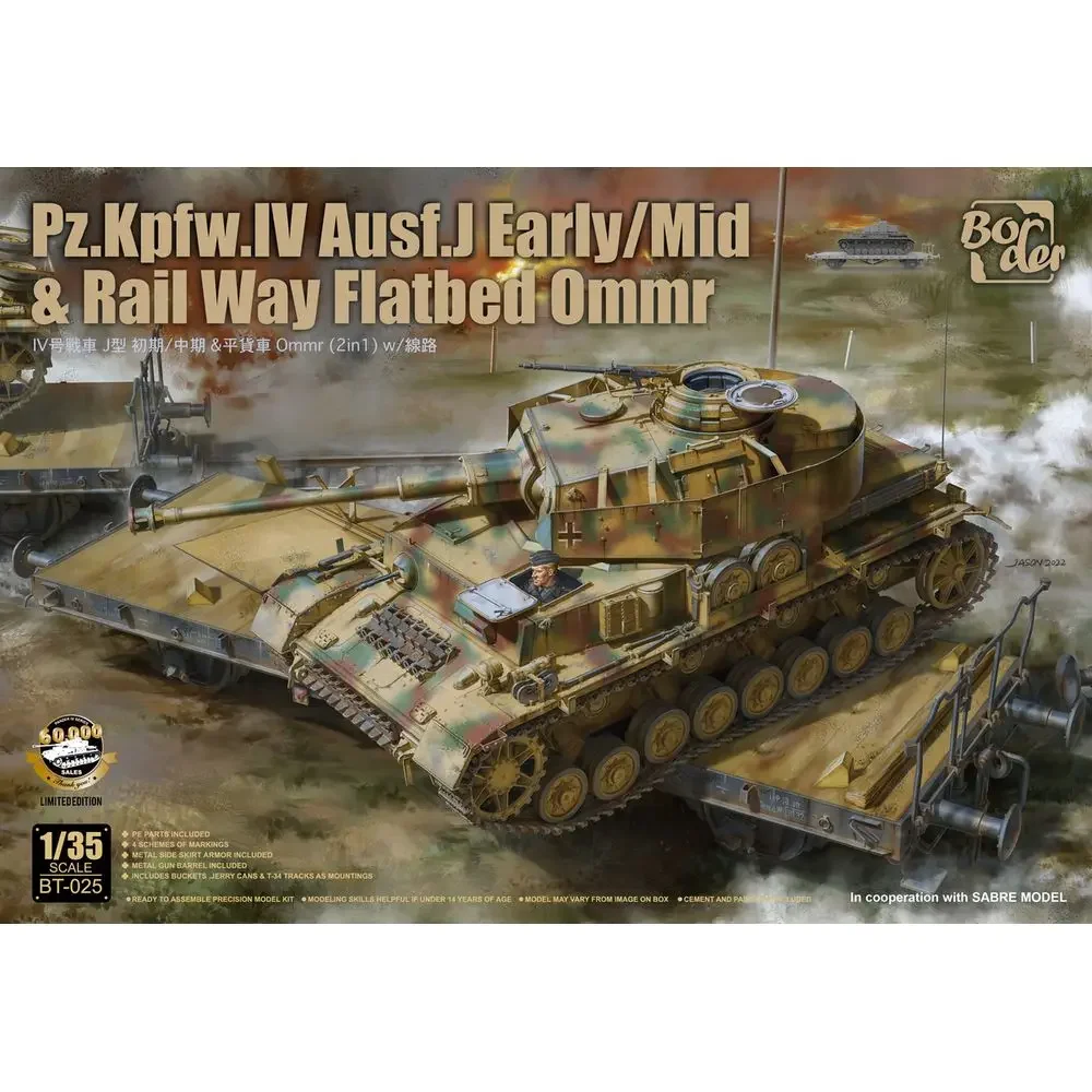 Border BT-025 1/35 German Pz.Kpfw.IV Ausf.J Early/Mid & Rail Way Flatbed Ommr - Assemble Scale Model Kit