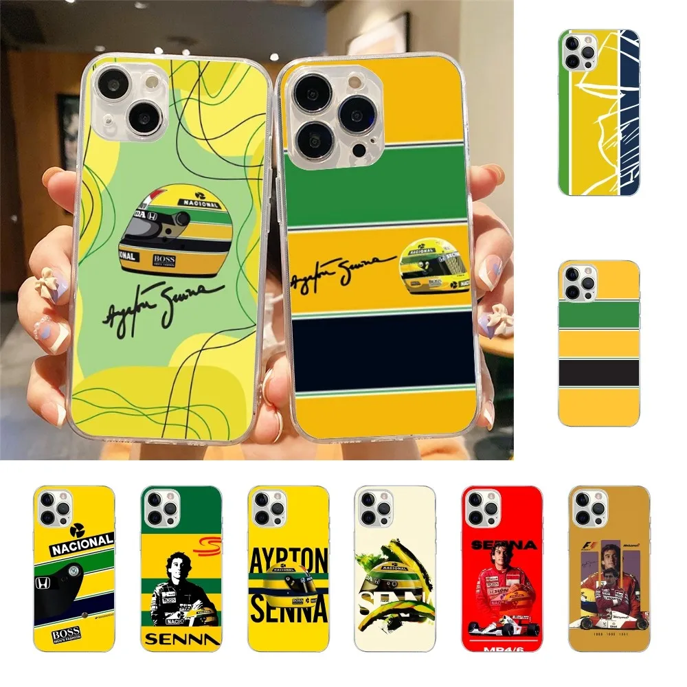 Ayrton S-Senna H-Helmet F-F1 Racing Phone Case For Iphone 15 13 14 Pro Max 7 8 Plus X Xr Xs Max 16pro 12mini Transparent Cover