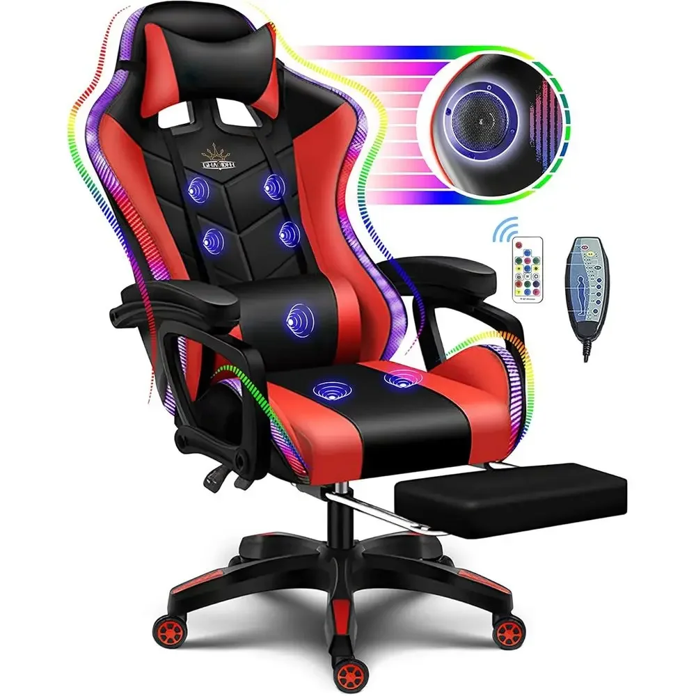 AliExpress – Ergonomic High-Back Gaming Chair with LED RGB Lights, Speakers, and Massage for Adults in Red