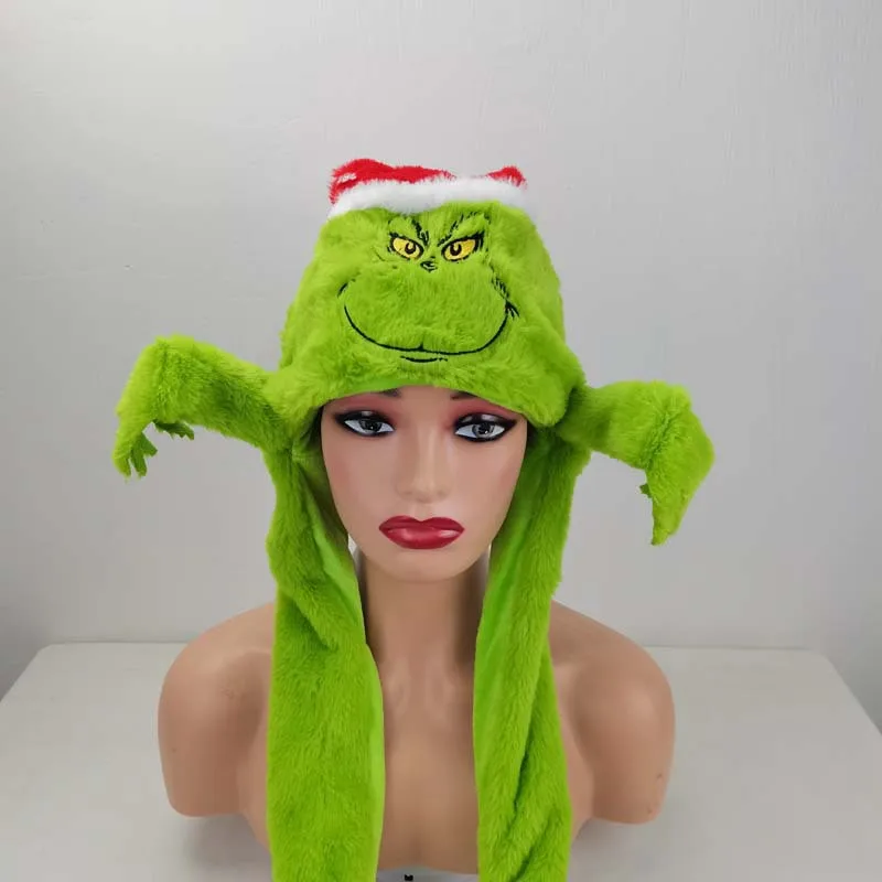 

Christmas Elf Airbag Plush Hat Pinching Ears Will Move Halloween Cartoon Kawaii Cute Plush Hat Winter Keep Warm Hat X-Mas Gift