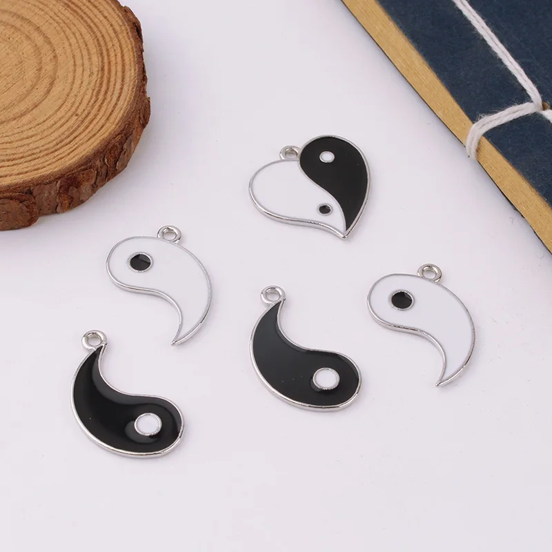 6pcs Diy Ancient Style Black And White Tai Chi Love Eight Diagrams Pendant Bracelet Necklace Handcrafted Material Charms