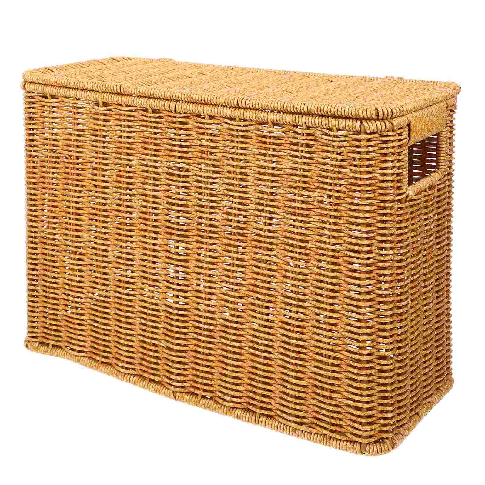 

Narrow and Tall Storage Box with Lid Baskets Weave Sundries for Shelves Magazine Plastic