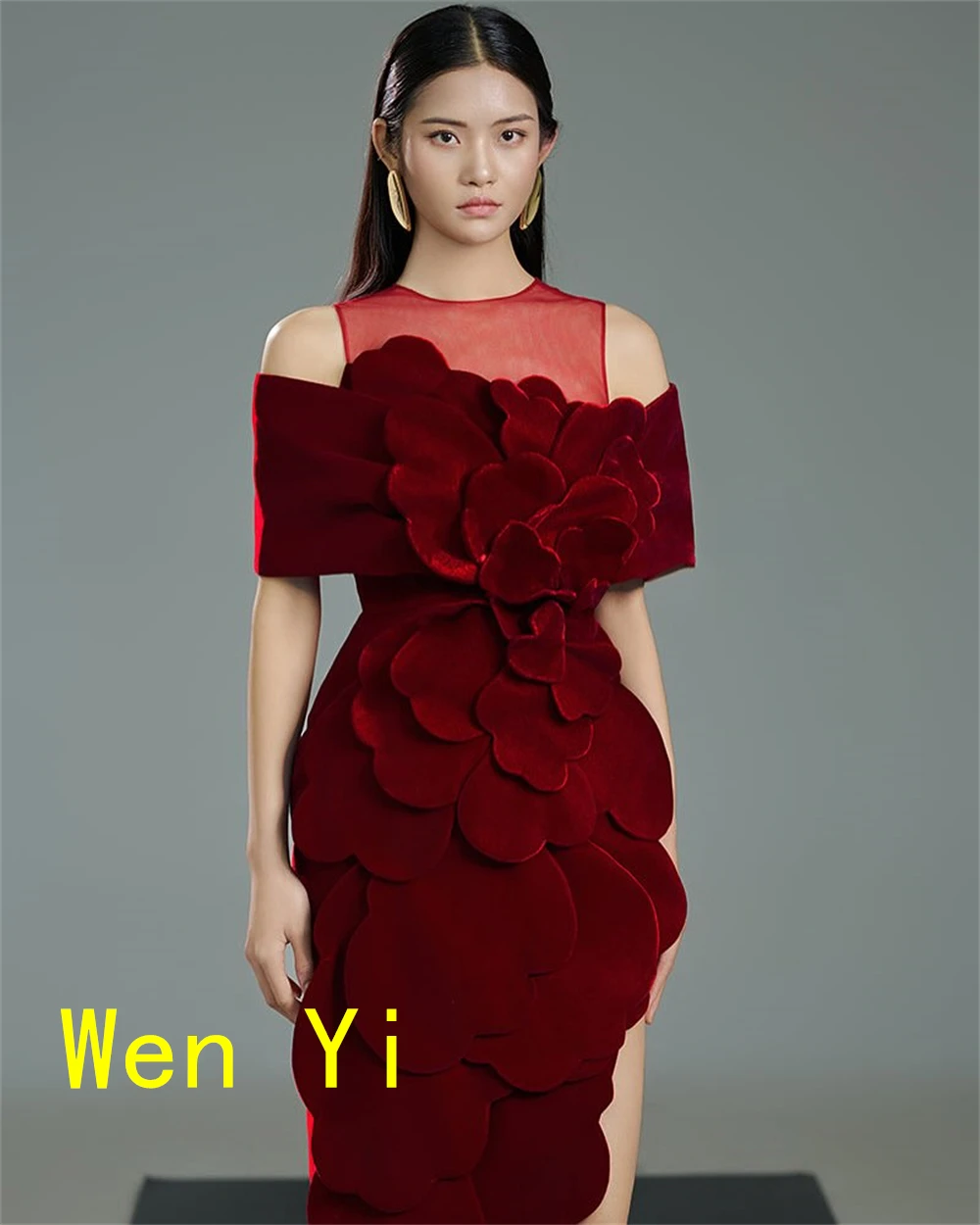 CustomizedCustomized Fashion  Burgundy Jersey Evening Dress Formal Crew Neck Off the Shoulder Mermaid Zipper Back Side Slit  Pro image 5