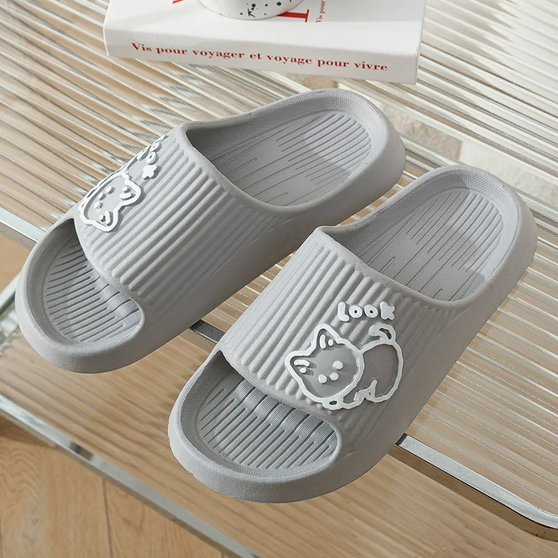 Home Summer Women Men's Slippers Thick Flat Platform Beach  Slides Soft Bath Cartoon Sandals Massage Couple Ladies Shoes