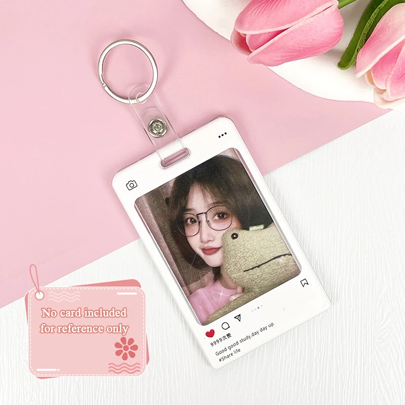 1PC Idol Photo Protective Card Holder With Keychain Korean Style Transparent ID Card Sleeve Bus Card Cover Students Supplies