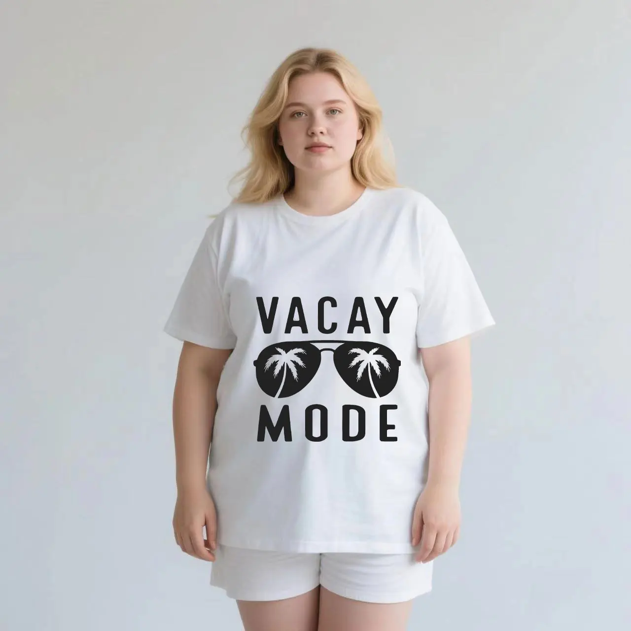 

High cost-effective round neck top plus size Ladies' casual short sleeved T-shirt white