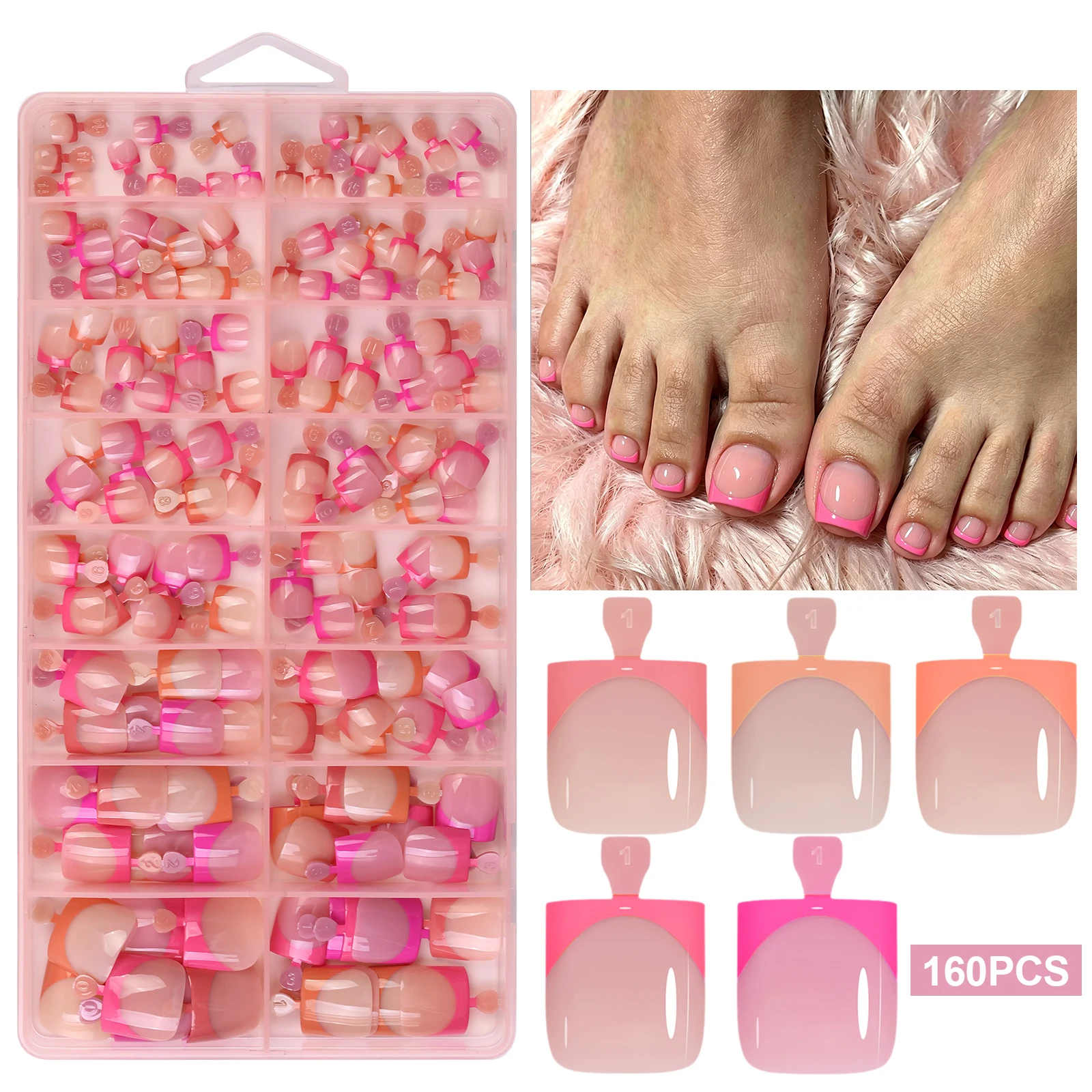 160 Stück Nude Kurze Quadratische Soft-Gel Press-On Zehennägel, Vorgefertigte Künstliche Zehennägel, Wiederverwendbare Acryl-Kunstnägel, DIY Salonbedarf – Detail 17