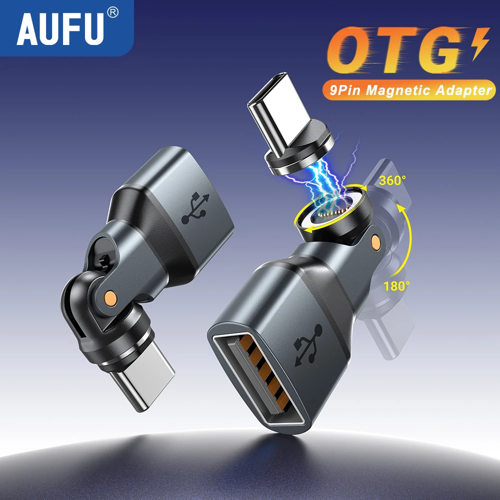 

AUFU 9pin Type C to USB Adapter Magnetic Type C IOS Micro Female to USB A Male Converter For Macbook Xiaomi Laptop OTG Adapter