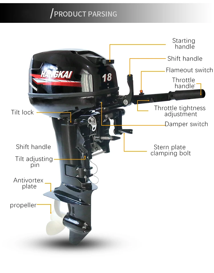 

Outboard Motor Hangkai Boat Motor 18HP 2 Stroke Outboard Engine Water Cooling Motores fuera de borda 18 hp