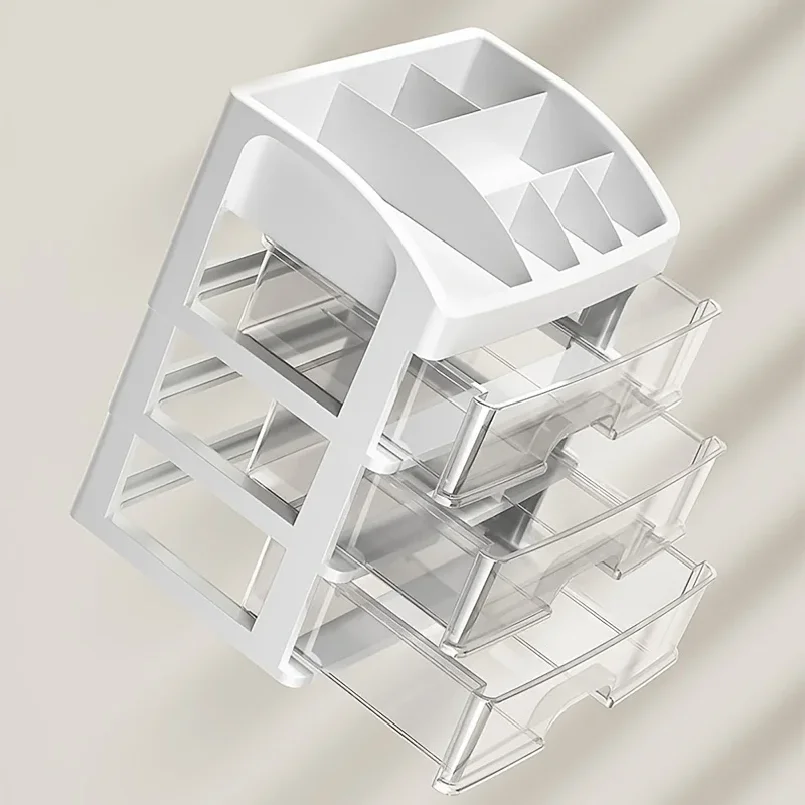 1PC Transparent Plastic Multifunctional Storage Box for Desktop Office Cosmetic Stationery Display Rack