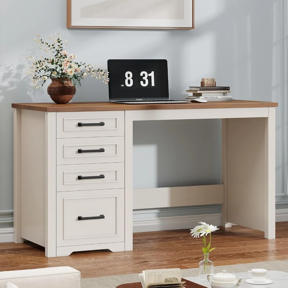 

Farmhouse 49 inch executive desk with file drawers, 4-drawer reversible computer desk with storage space