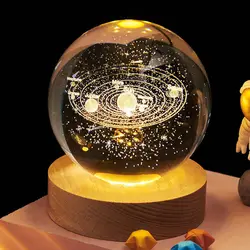 LED 3D Crystal Ball Night Lights, Glowing Planet Galaxy Projetor, Céu Estrelado, Lâmpada USB Atmosfera, Decorações de Natal, Presentes para Crianças