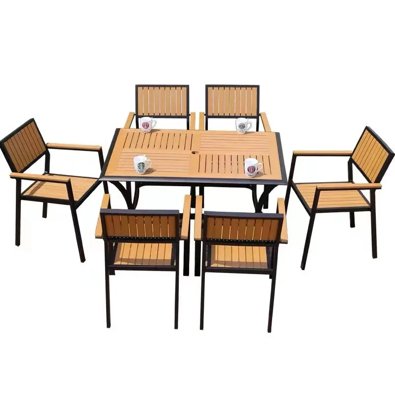 Outdoor tables and chairs combination sunscreen waterproof plastic wood simple creative courtyard balcony